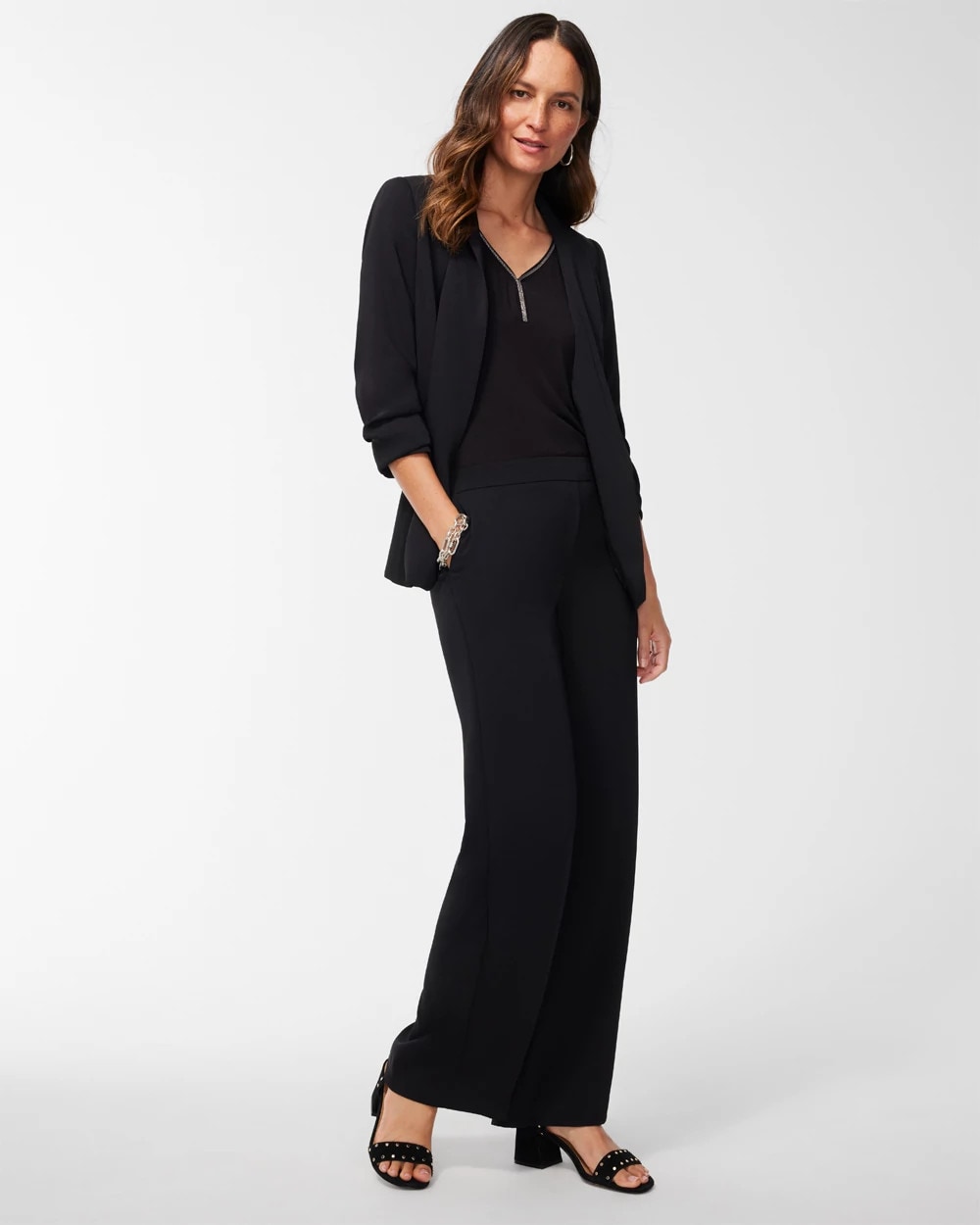 Chico's Ruched Sleeve Blazer BLACK