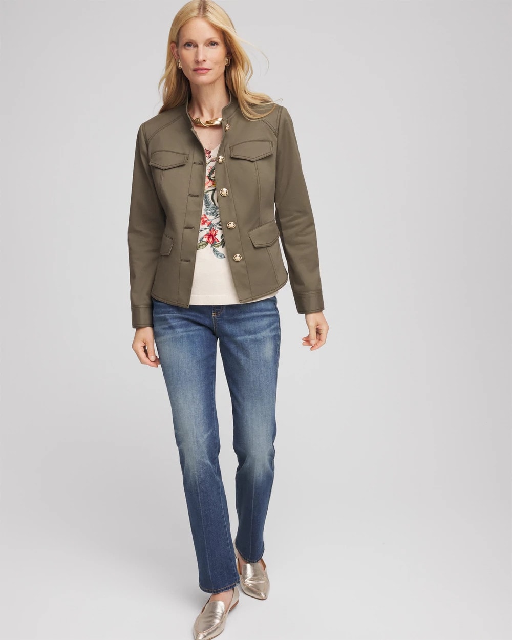 Chico's Peplum Field Jacket NETTLE LEAF
