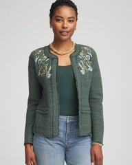 Chico's Embroidered Cotton-Blend Jacket DARKEST SPRUCE