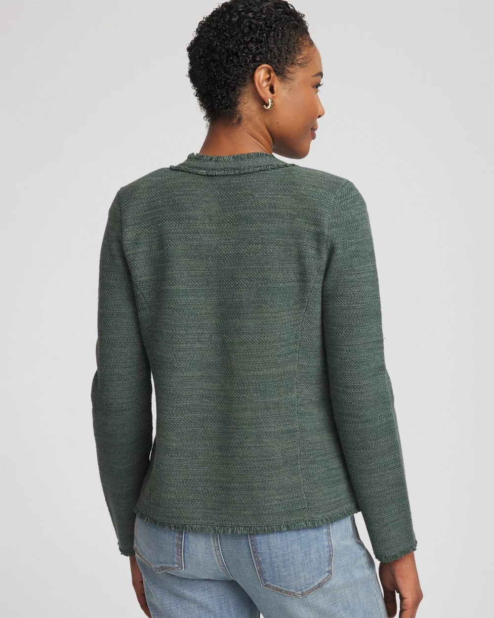 Chico's Embroidered Cotton-Blend Jacket DARKEST SPRUCE