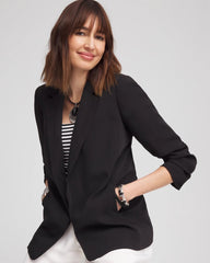 Chico's Notched-Lapel Ruched Sleeve Blazer BLACK