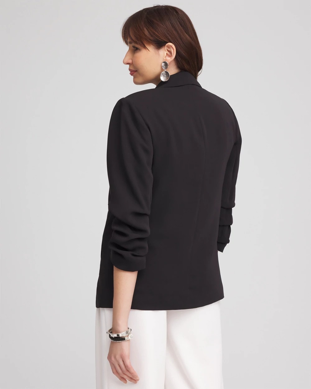 Chico's Notched-Lapel Ruched Sleeve Blazer BLACK