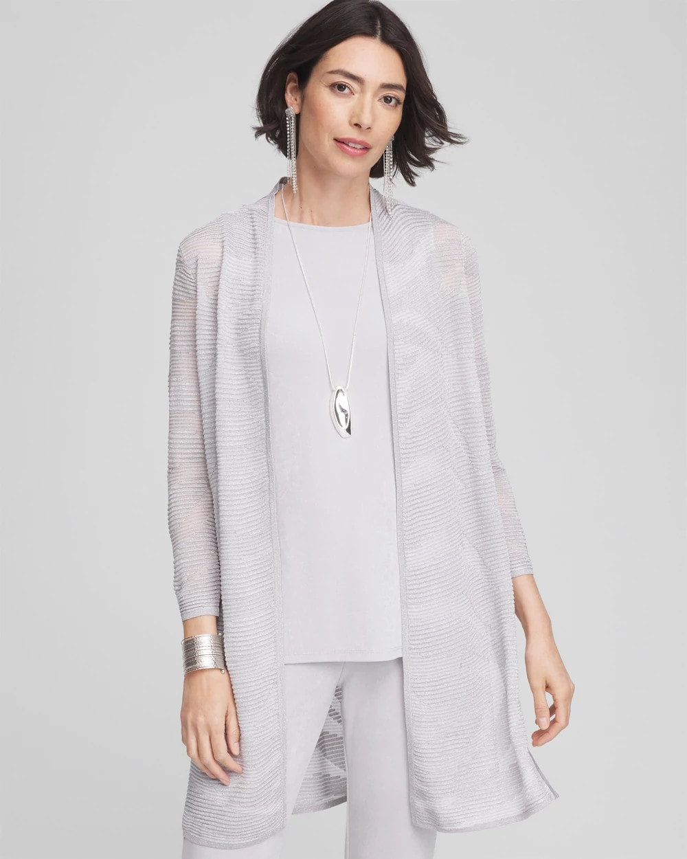 Chico's Travelers™ Zebra-Motif Metallic Cardigan DOVE GRAY