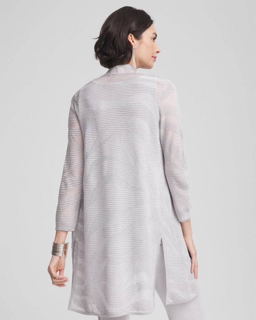 Chico's Travelers™ Zebra-Motif Metallic Cardigan DOVE GRAY