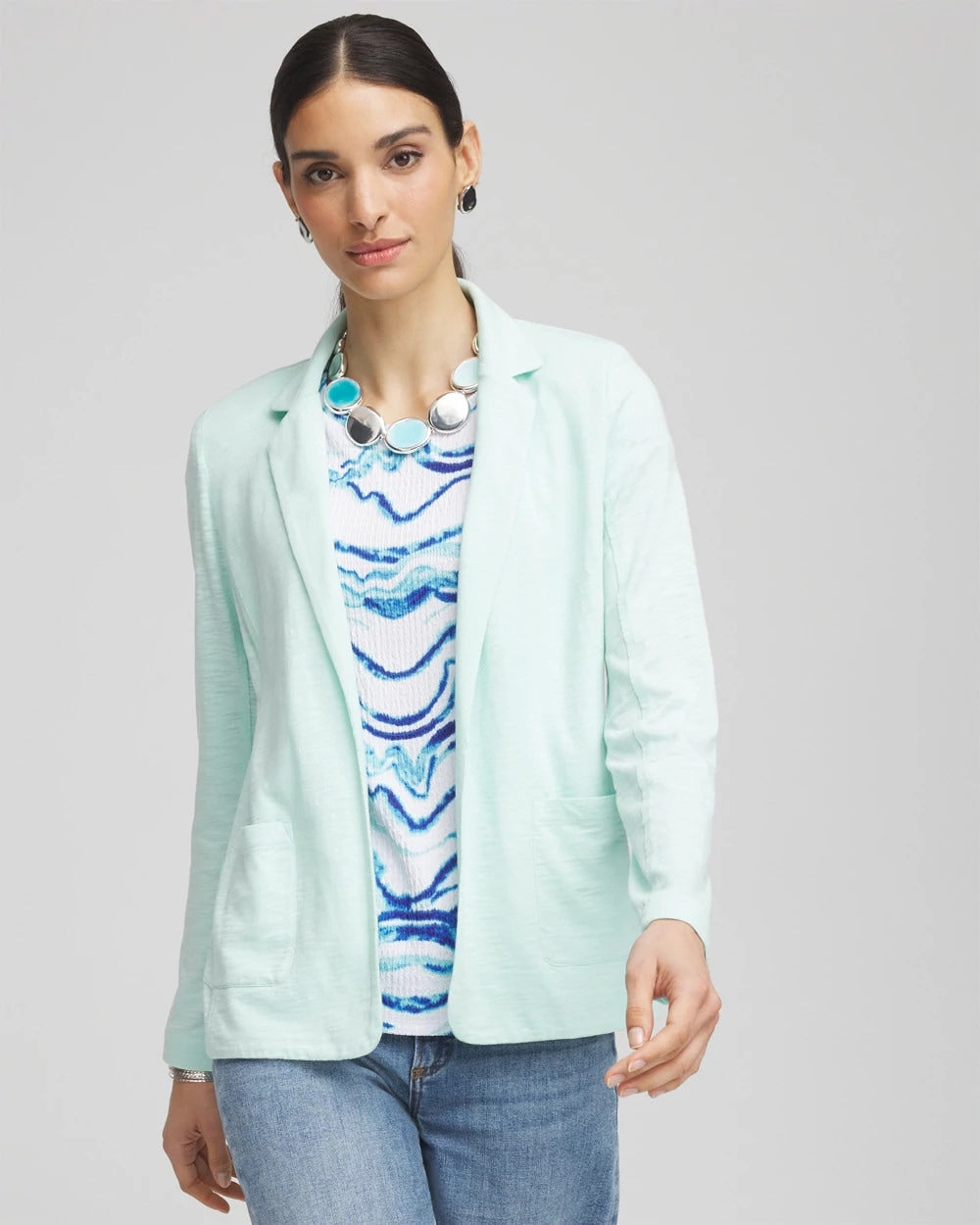Chico's Slub Knit Blazer TEAL WATERS