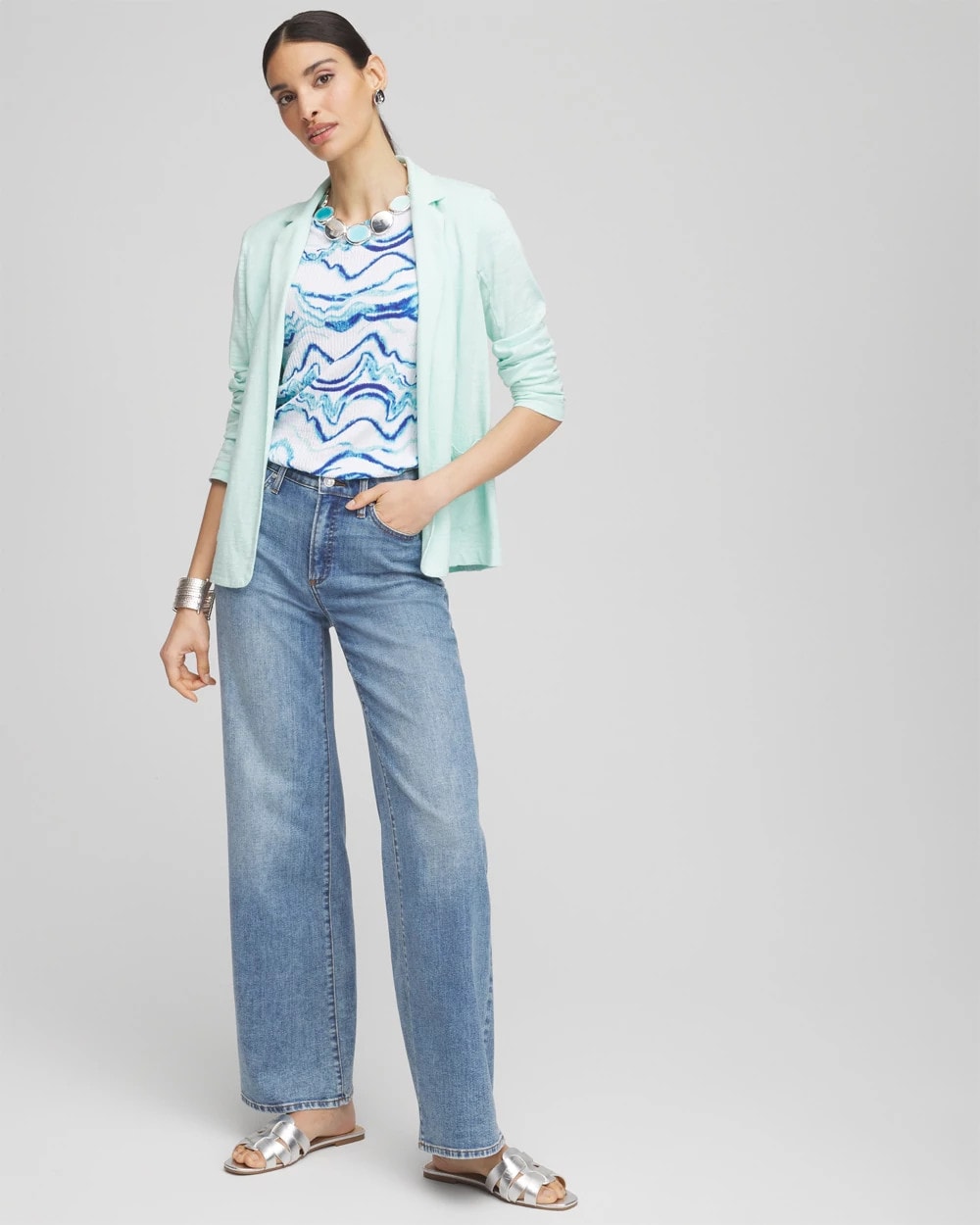 Chico's Slub Knit Blazer TEAL WATERS