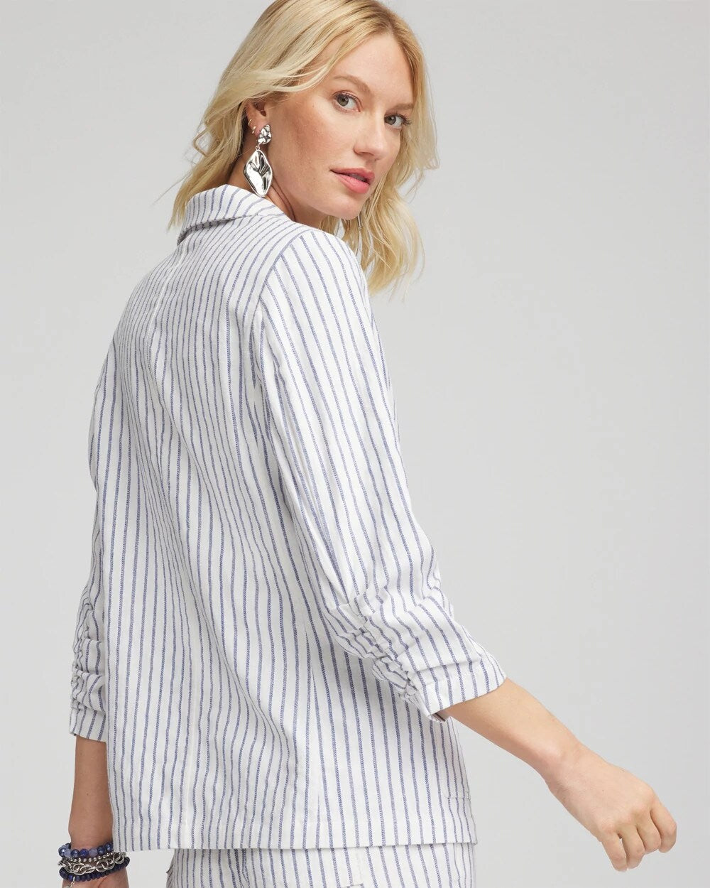 Chico's Striped Linen Stretch Blazer ALABASTER