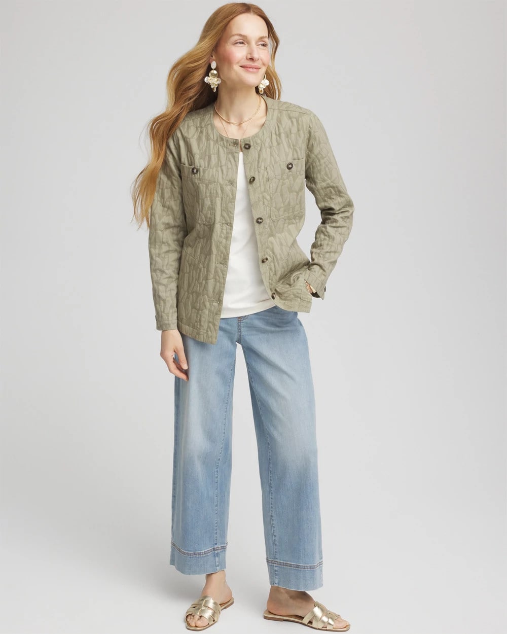 Chico's Jacquard Gauze Belted Field Jacket WASHED SAGE