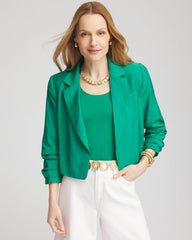 Chico's Cropped Ruched Sleeve Blazer EDEN GREEN