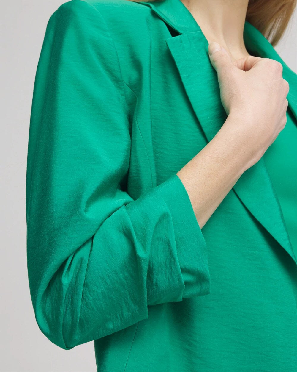 Chico's Cropped Ruched Sleeve Blazer EDEN GREEN