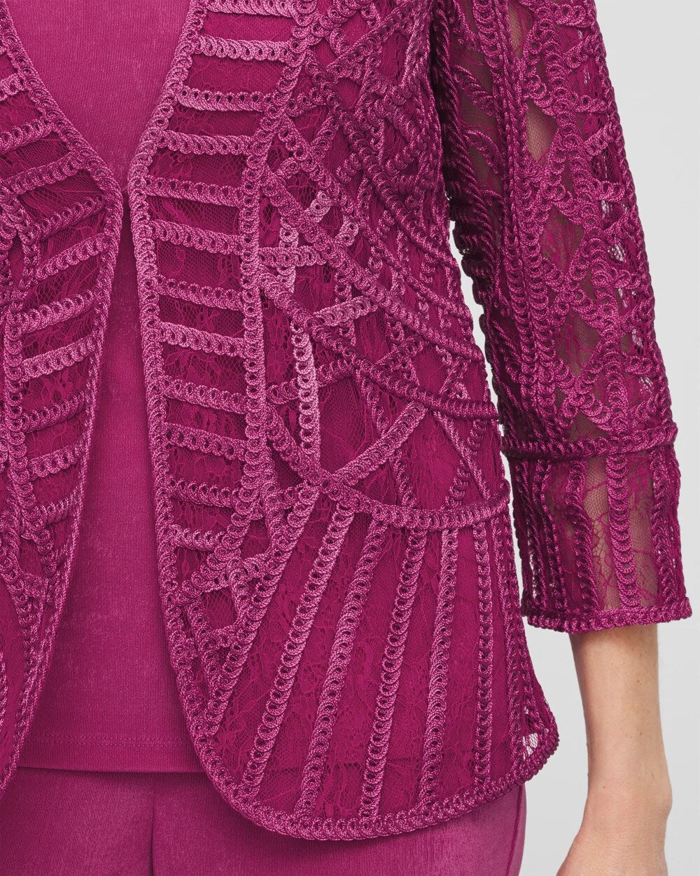 Chico's Travelers™ Collection Embroidered Lace Cutwork Jacket PURPLE CLOVER