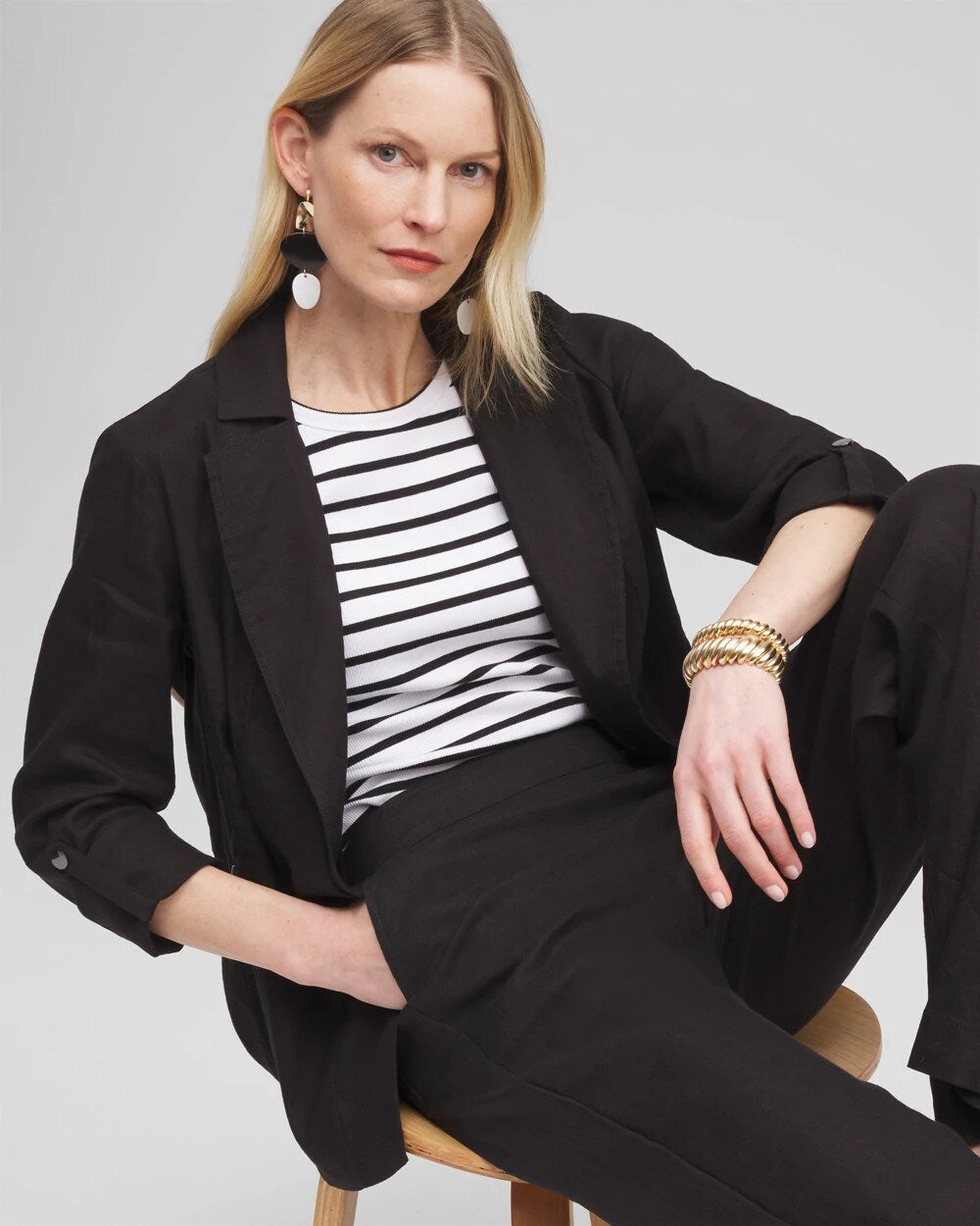 Chico's Linen Blend Stretch Blazer BLACK