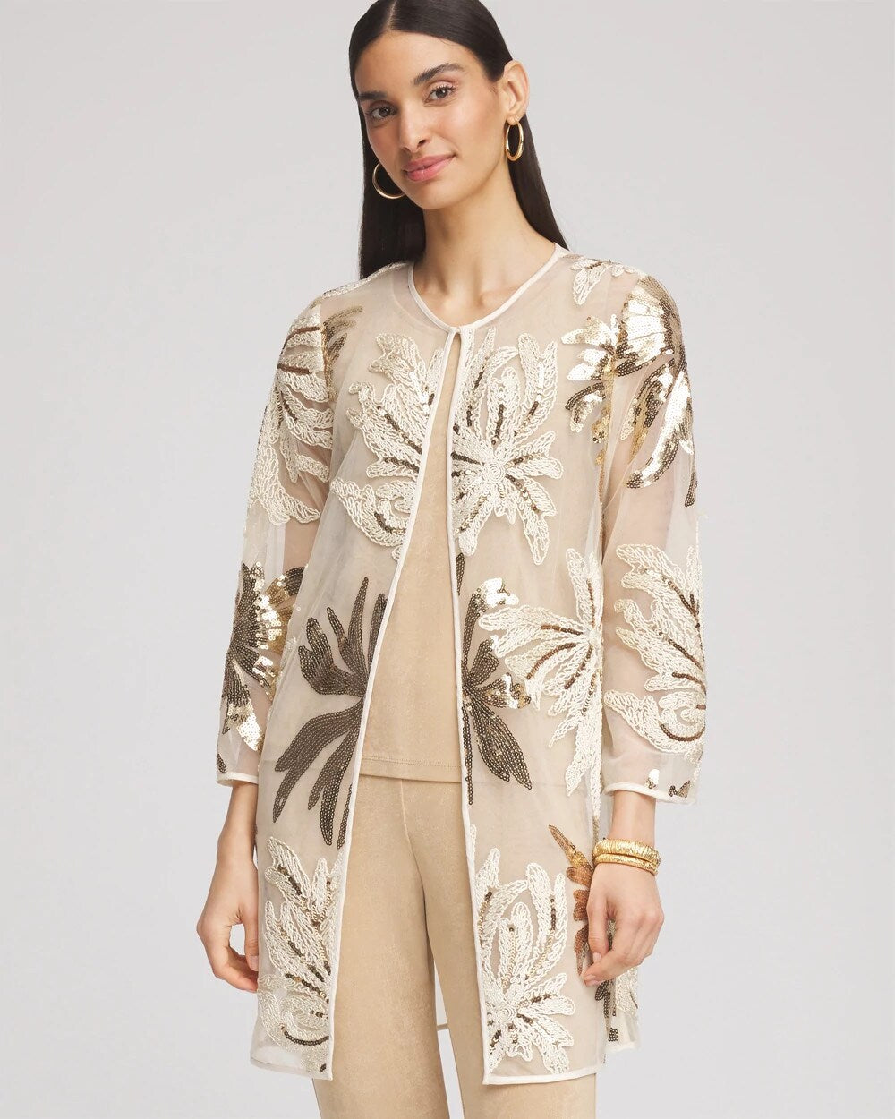 Chico's Travelers™ Collection Sequin-Mesh Jacket MODERN ECRU