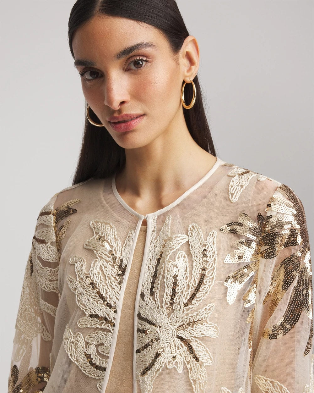 Chico's Travelers™ Collection Sequin-Mesh Jacket MODERN ECRU