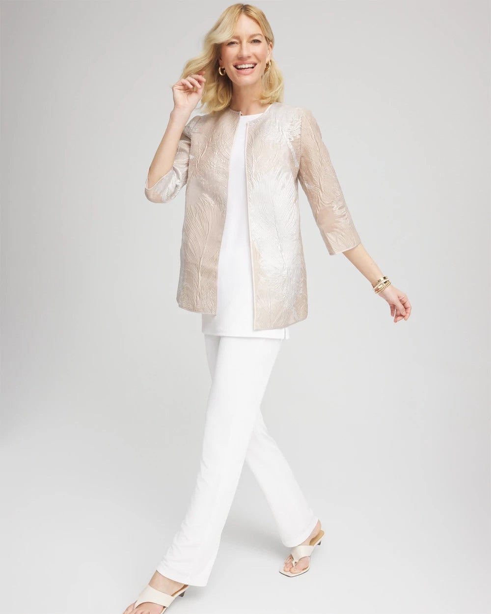 Chico's Travelers™ Collection Metallic 3/4 Sleeve Jacket CAFE AROMA