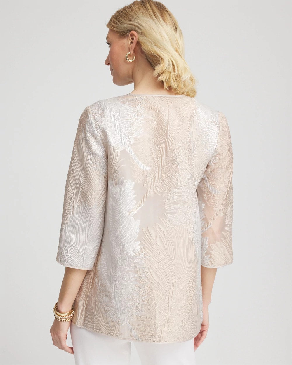 Chico's Travelers™ Collection Metallic 3/4 Sleeve Jacket CAFE AROMA