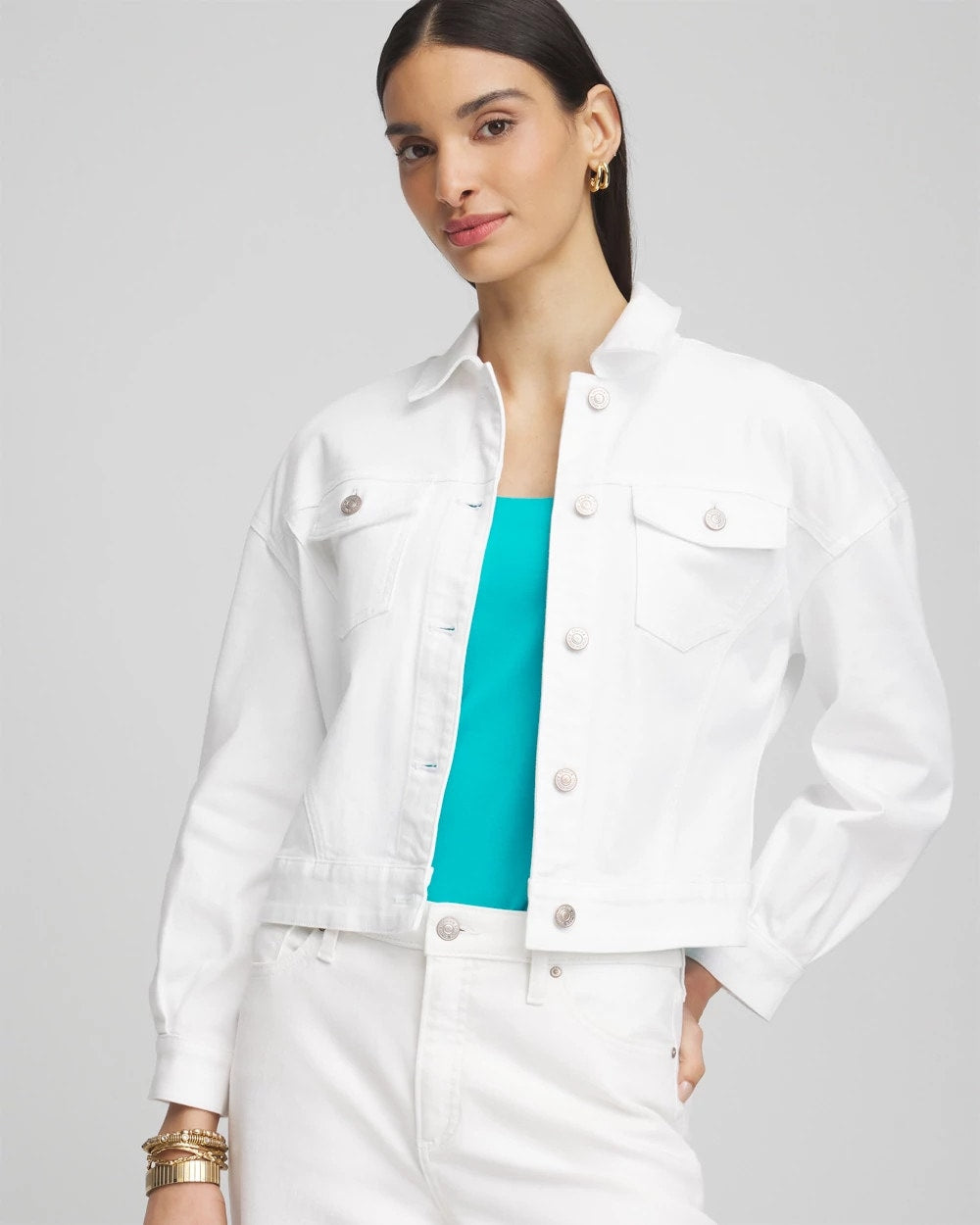 Chico's Embroidered Relaxed Denim Jacket ALABASTER