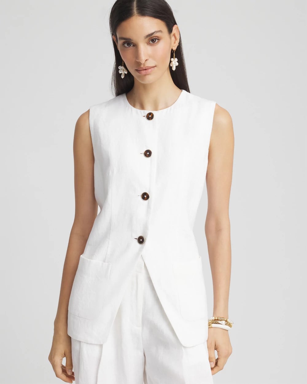 Chico's Linen Button-Front Shirt Vest ALABASTER