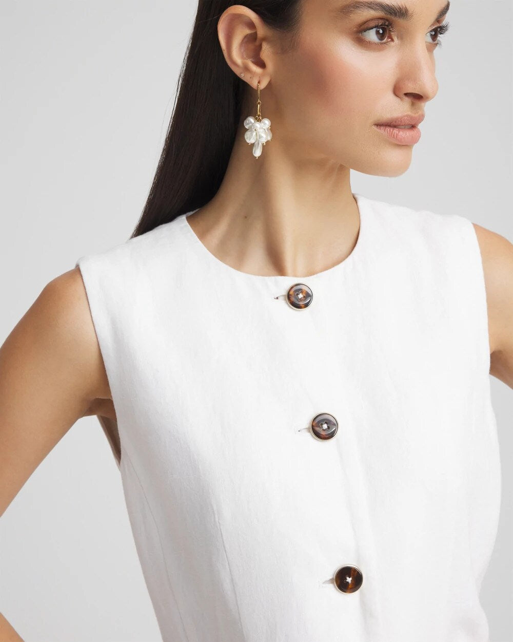 Chico's Linen Button-Front Shirt Vest ALABASTER