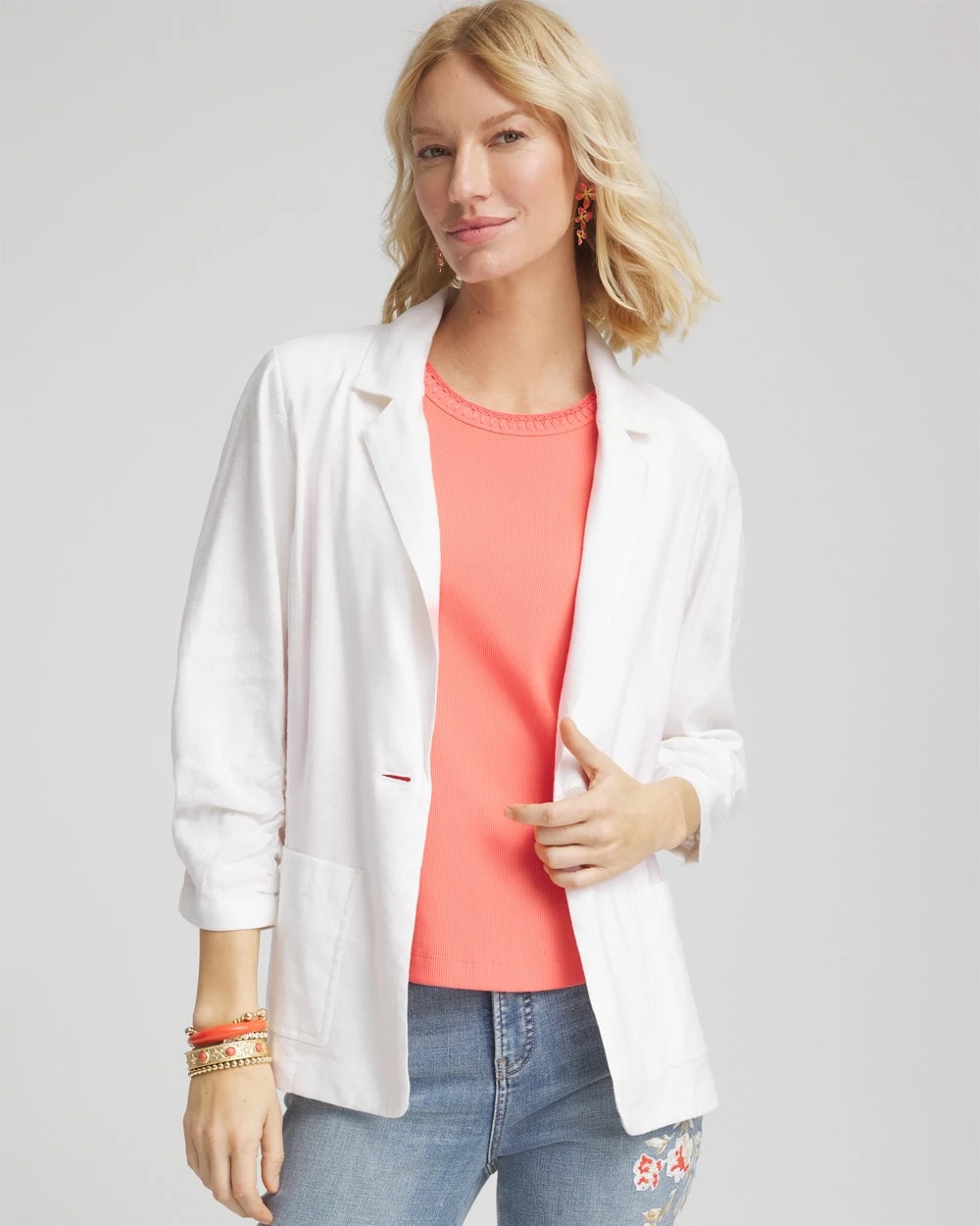 Chico's Linen Stretch Blazer ALABASTER