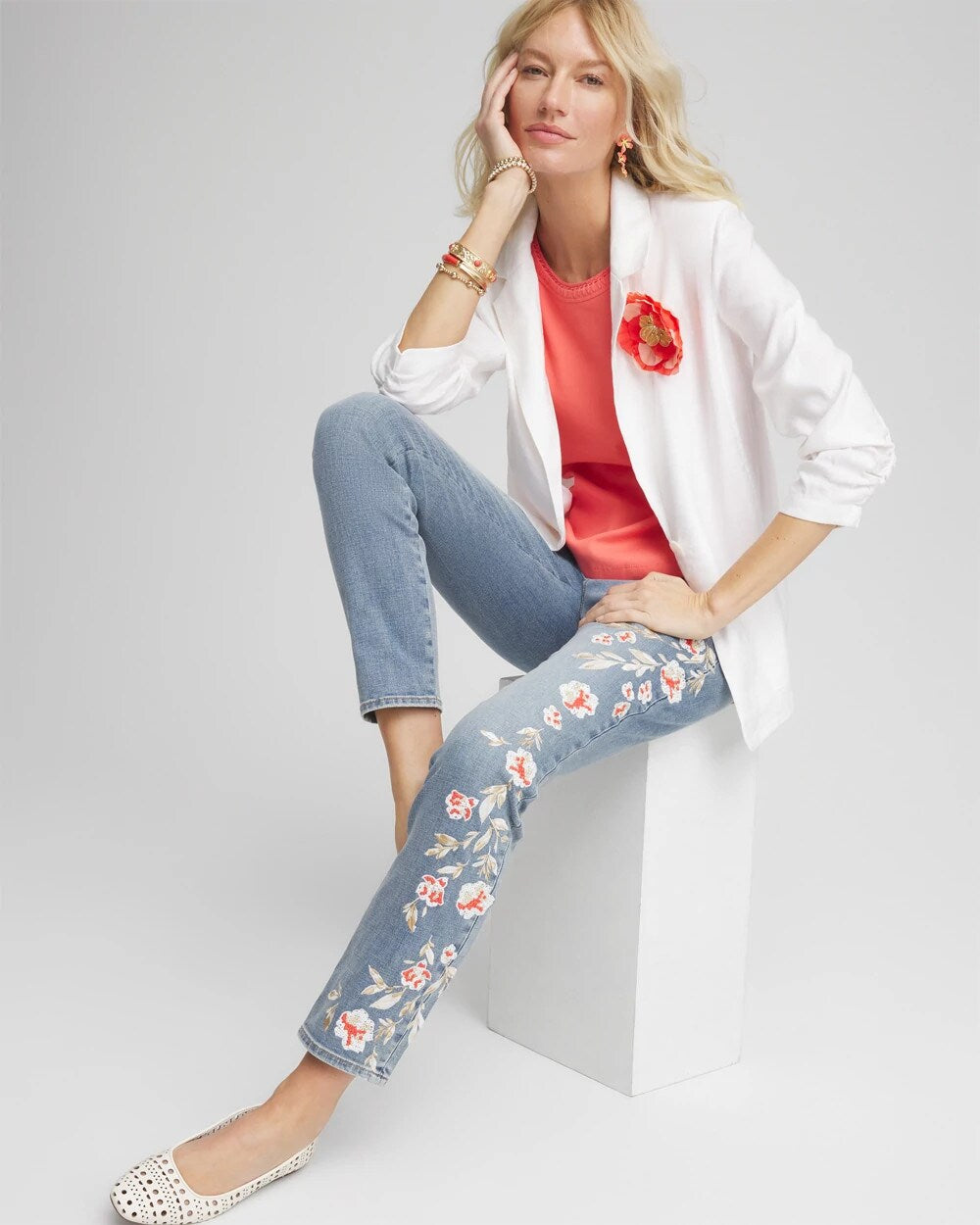 Chico's Linen Stretch Blazer ALABASTER