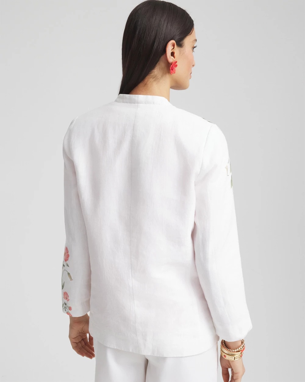 Chico's Floral Linen Non-Stretch Blazer ALABASTER