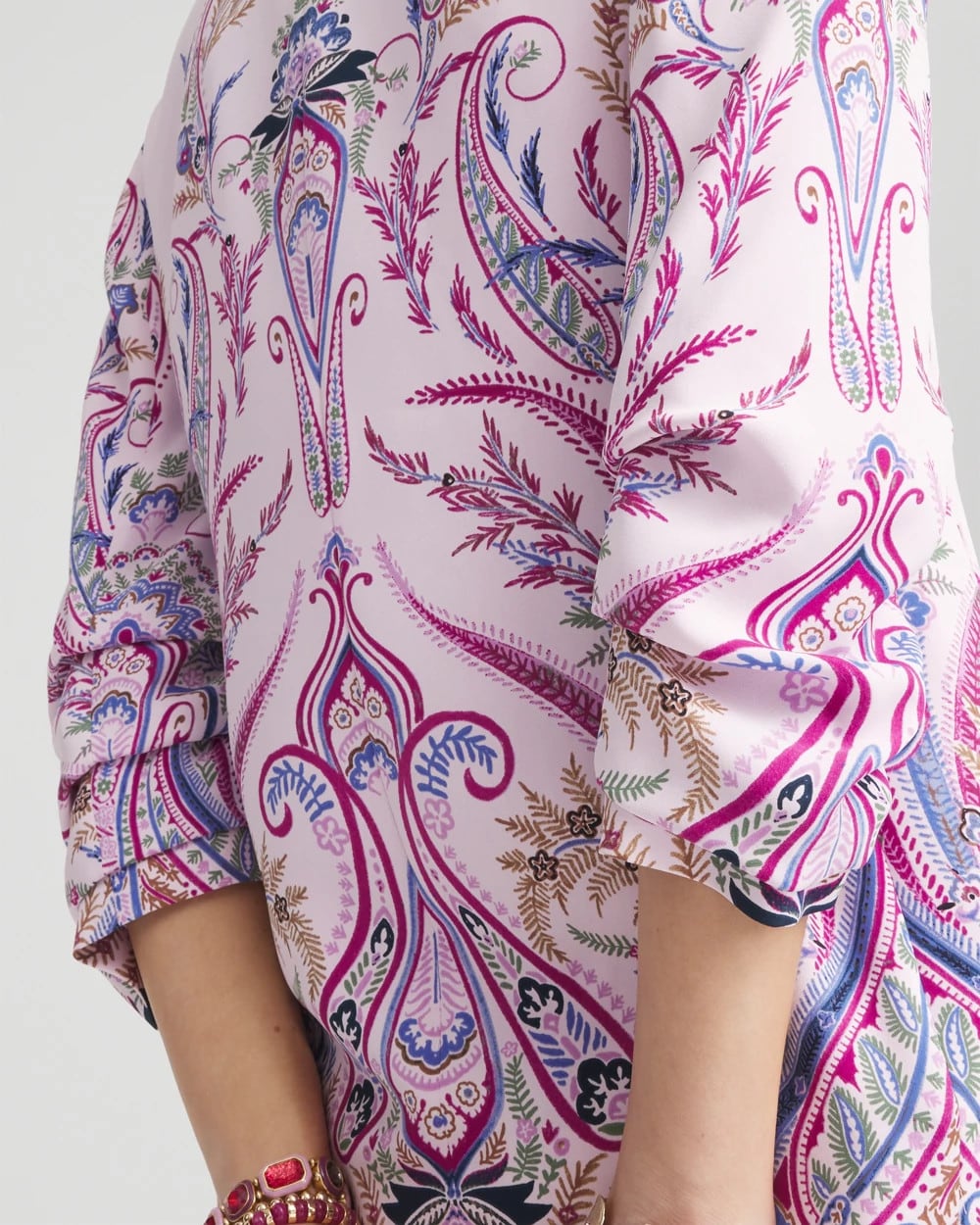Chico's Ruched Sleeve Paisley Blazer LAVENDER SKIES