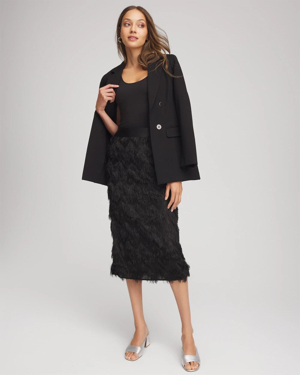 Chico's Chevron Fringe Party Skirt BLACK