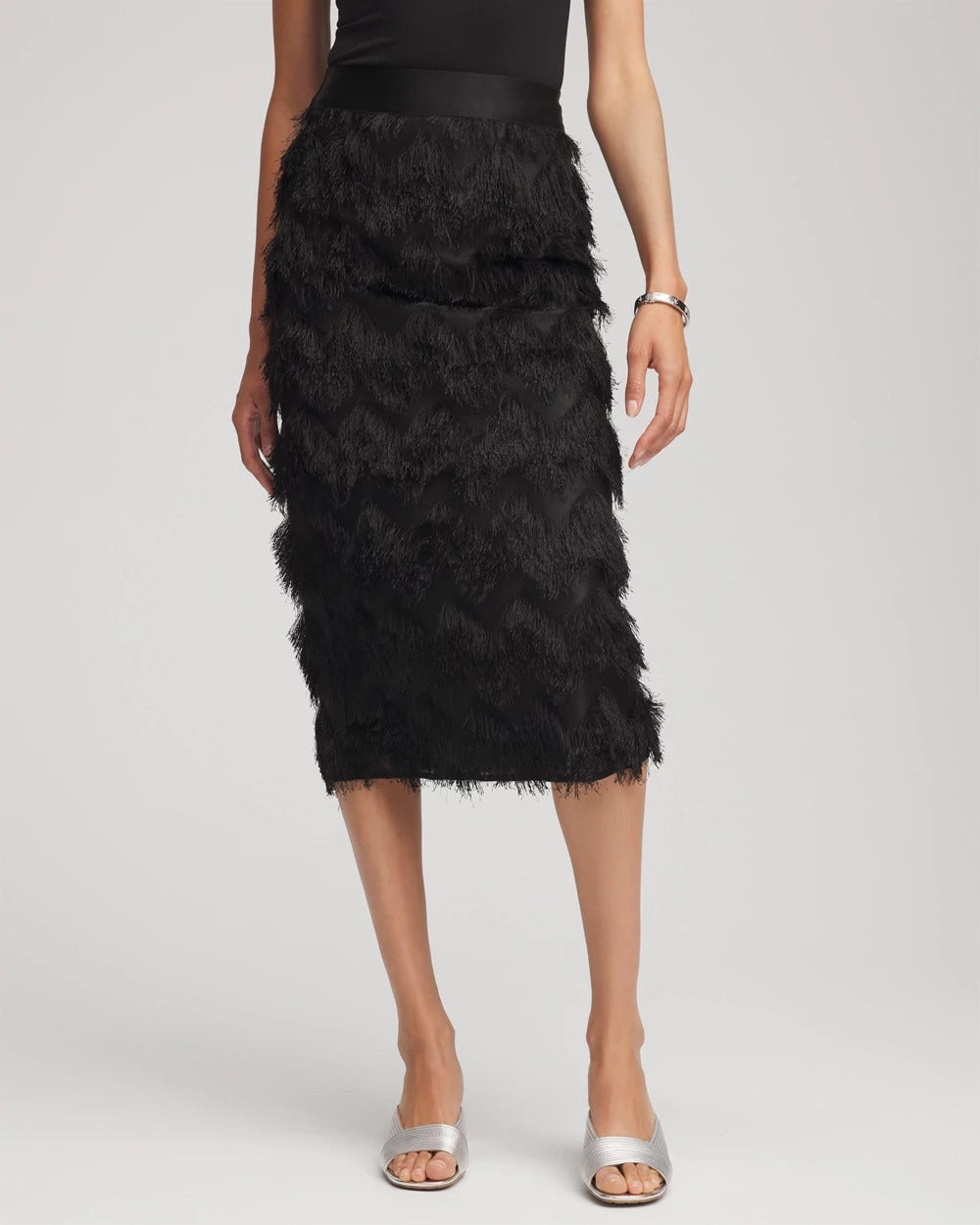Chico's Chevron Fringe Party Skirt BLACK