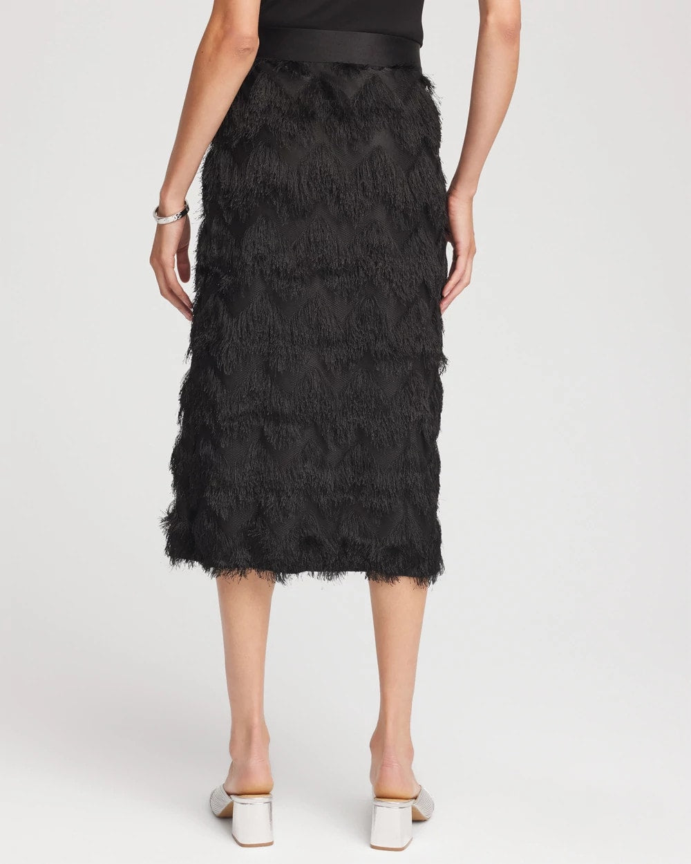 Chico's Chevron Fringe Party Skirt BLACK