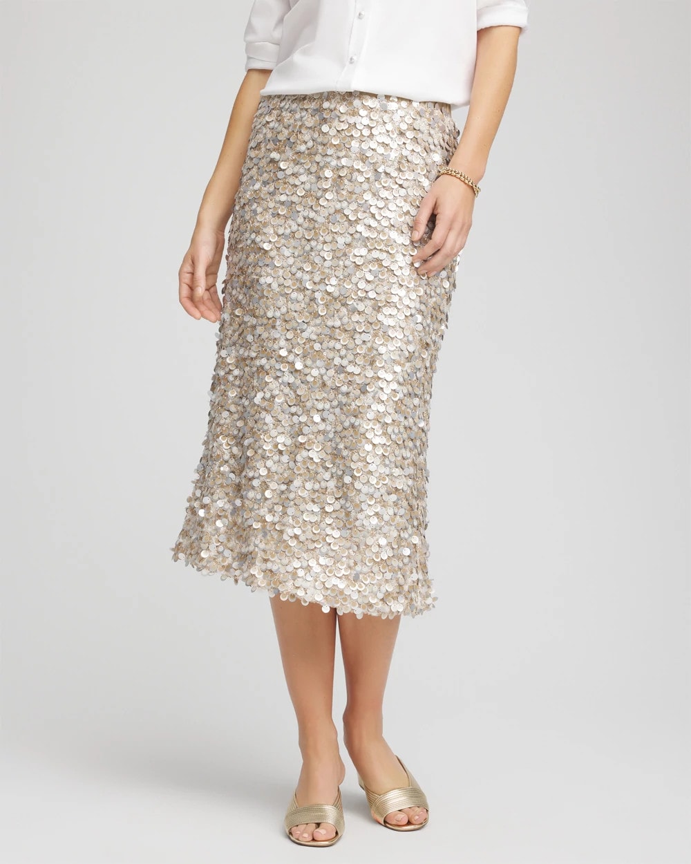 Chico's Sequins Party Pencil Skirt CHAMPAGNE FIZZ
