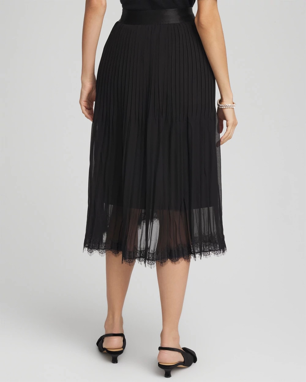 Chico's Pleated Lace Hem Midi Skirt BLACK