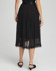 Chico's Pleated Lace Hem Midi Skirt BLACK