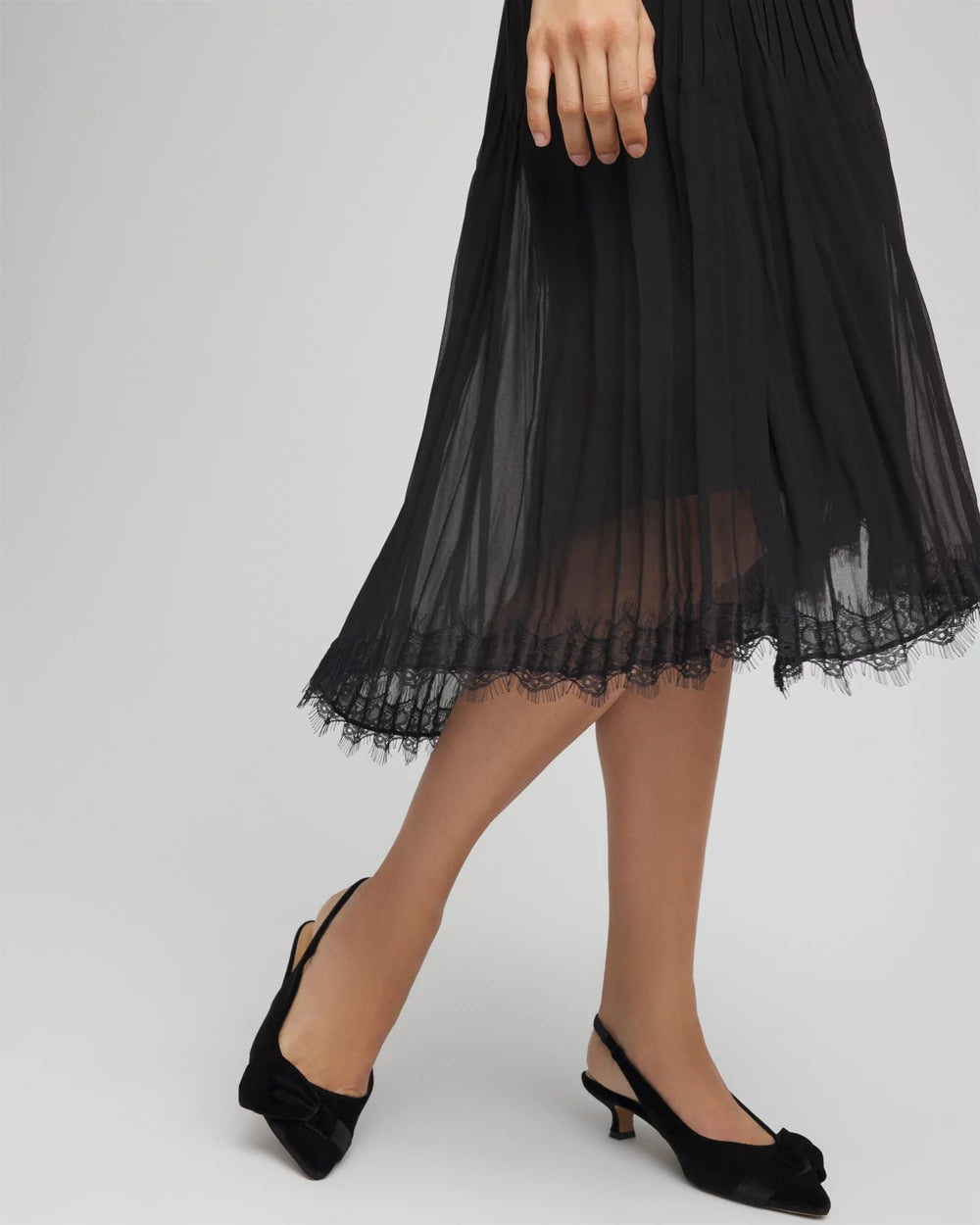 Chico's Pleated Lace Hem Midi Skirt BLACK