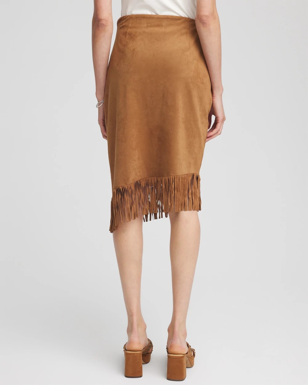 Chico's Suede Fringed Asymmetrical Skirt BURNT SIENNA