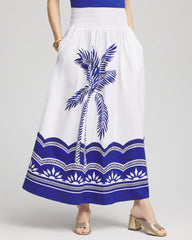 Chico's Tropical Smocked Waist Pull-On Skirt ALABASTER