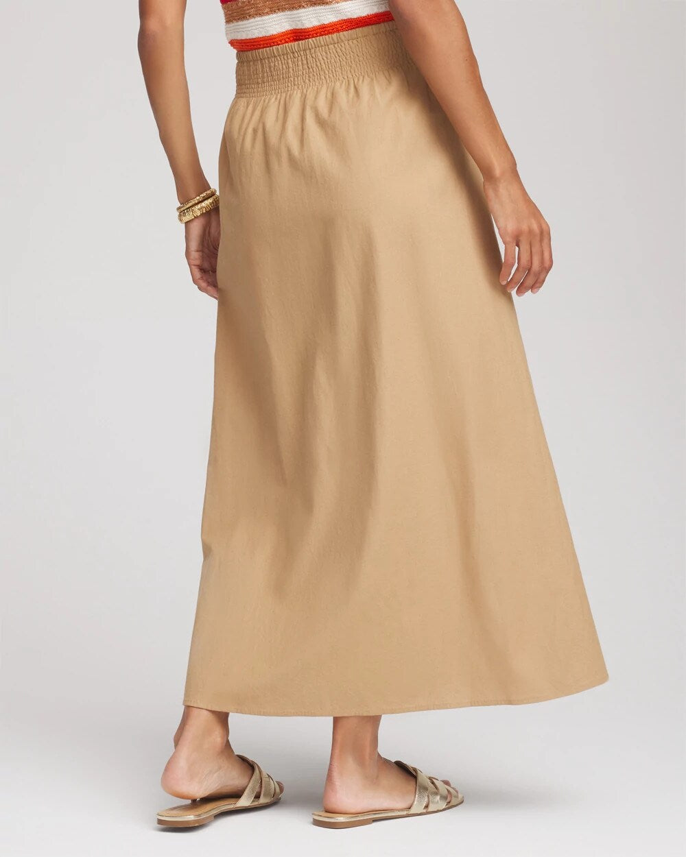 Chico's Smocked Pull-On Midi Skirt CAFE AROMA