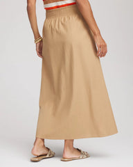Chico's Smocked Pull-On Midi Skirt CAFE AROMA