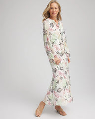 Chico's Floral Embroidered Crinkle Maxi Skirt ECRU