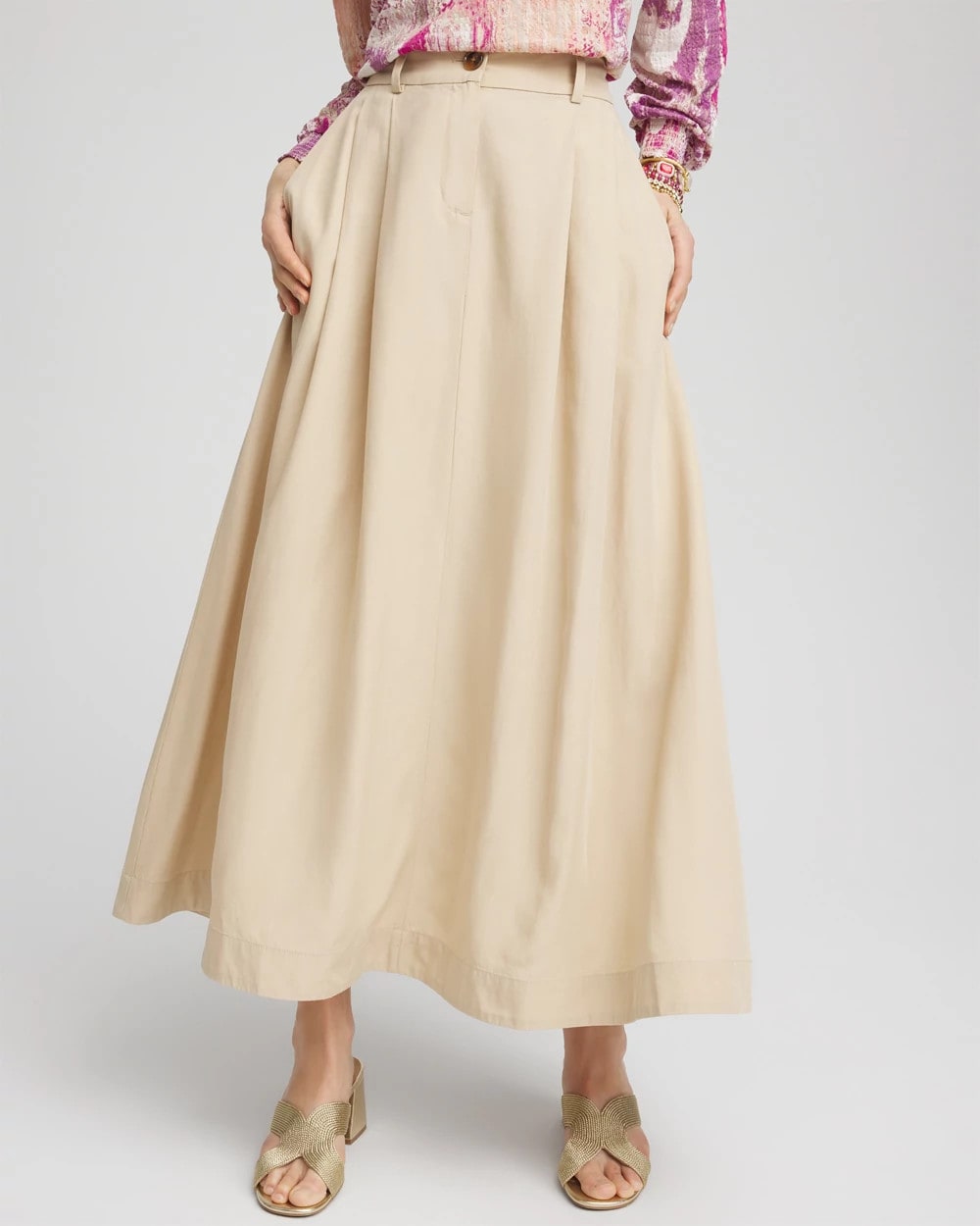 Chico's Pleated A-Line Midi Skirt WILD TRUFFLE