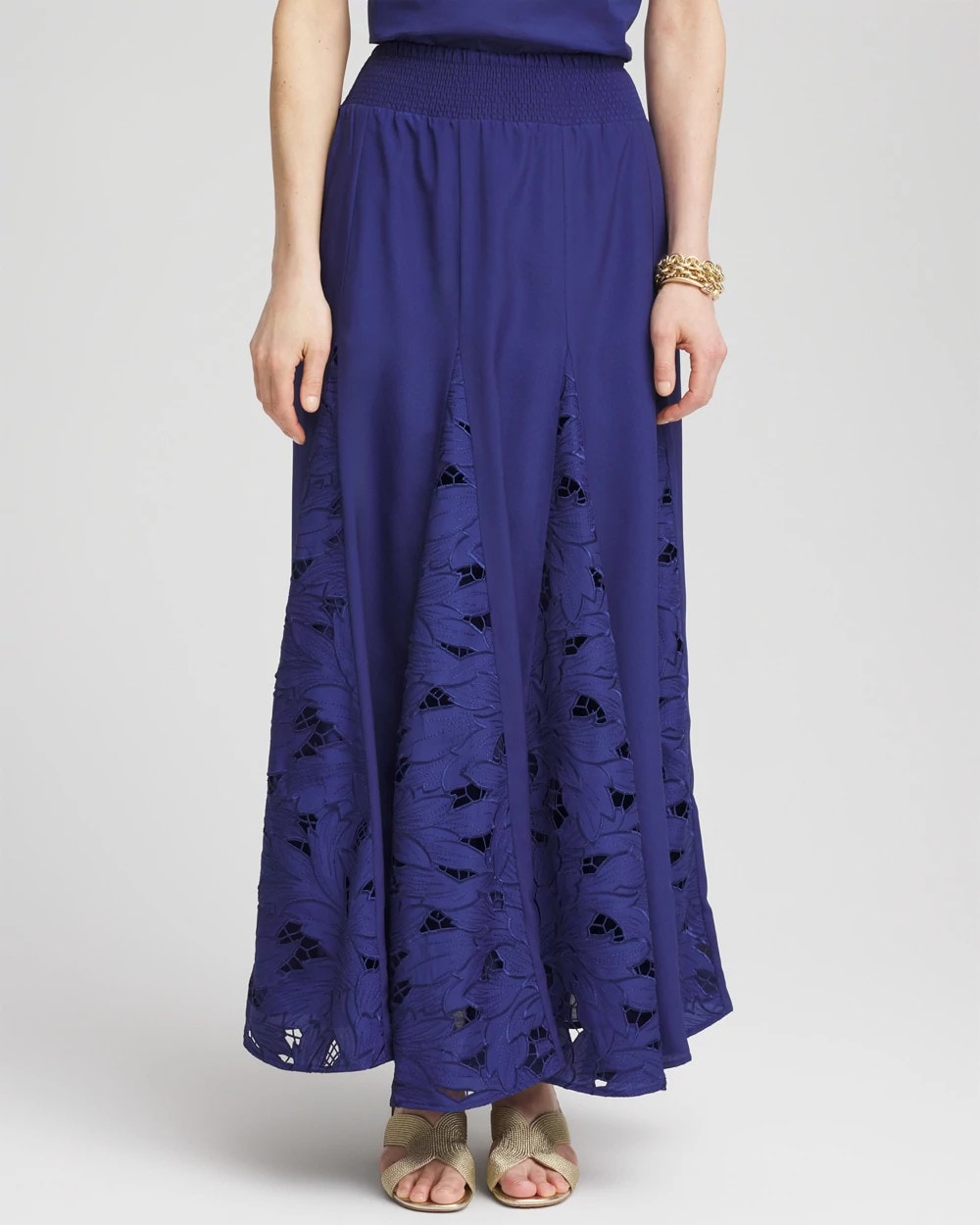 Chico's Godet Maxi Eyelet Skirt BLUE CASA