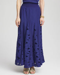 Chico's Godet Maxi Eyelet Skirt BLUE CASA