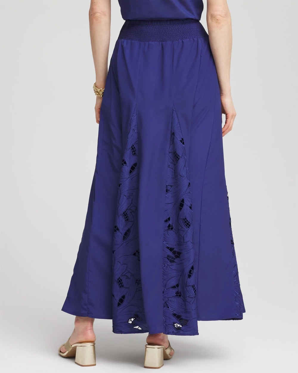 Chico's Godet Maxi Eyelet Skirt BLUE CASA