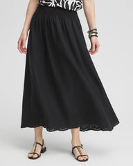 Chico's Linen Embroidered Scallop Hem Skirt BLACK