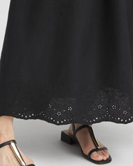 Chico's Linen Embroidered Scallop Hem Skirt BLACK