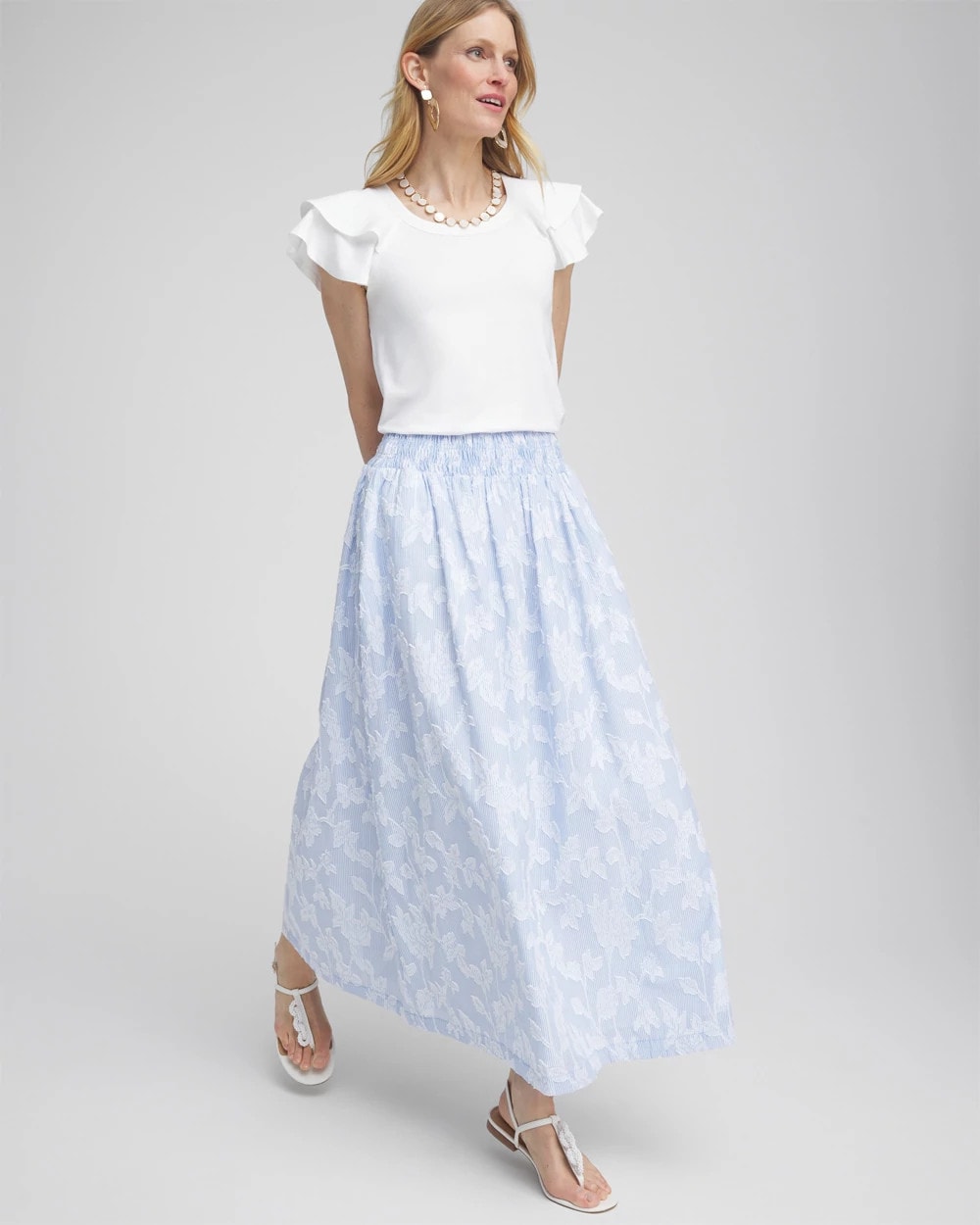 Chico's Floral Jacquard Maxi Skirt BLUE