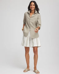 Chico's Striped Cotton-Linen Pull-On Utility Shorts ECRU