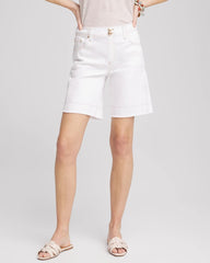 Chico's No Stain Pull-On Fray Hem Denim Shorts ALABASTER