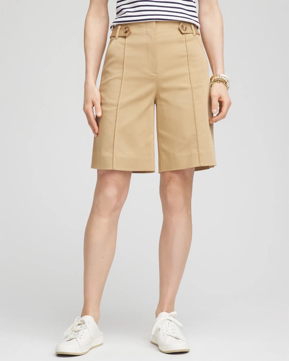 Chico's Sateen Tab-Front A-line Shorts CAFE AROMA
