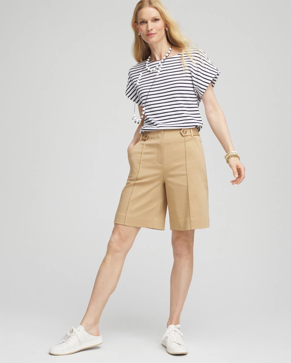 Chico's Sateen Tab-Front A-line Shorts CAFE AROMA